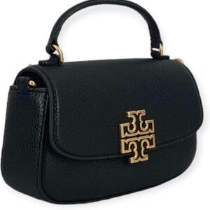 Tory Burch Black Leather Shoulder Bag with Gold Logo